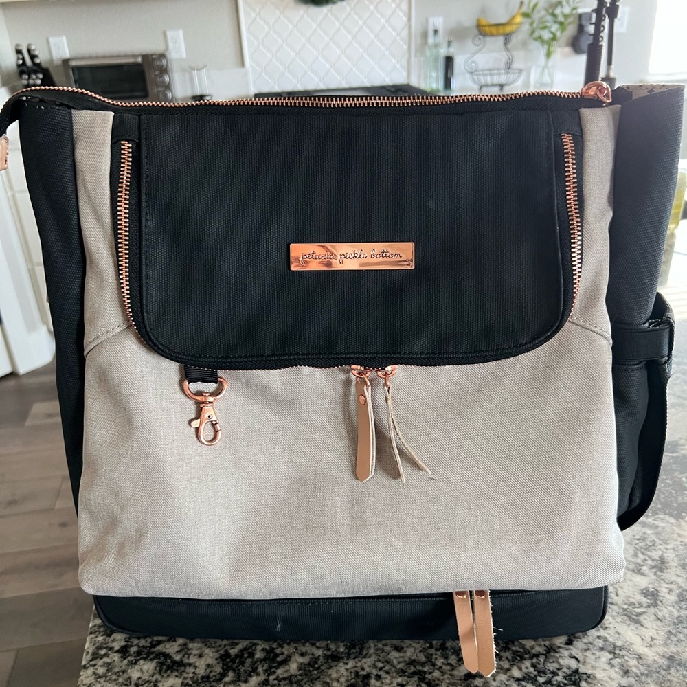 Petunia Pickle Bottom Diaper Bag Pivot Pack in Black and Sand